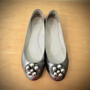 🌟2/$30🌟 Boden Pewter Metallic Embellished Leather Flats